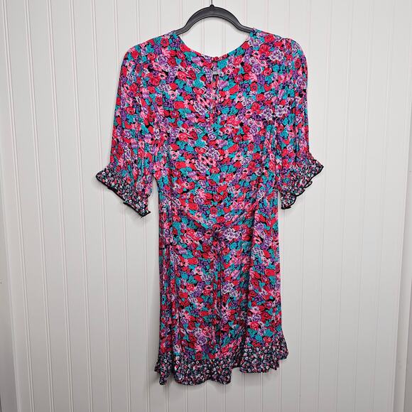 Rixo x Target Pink Multi Floral Ruffled Mini Dress Size 6 Wedding Guest Summer - Picture 6 of 9